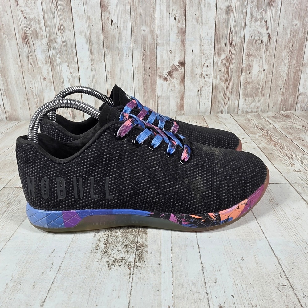 NOBULL Black Superfabric Trainer Tropical Palm Print Shoes Womens 7 Mens 5.5